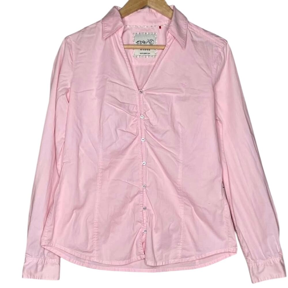 Esprit Pink V-Neck Cotton Button Down Blouse - Size 10